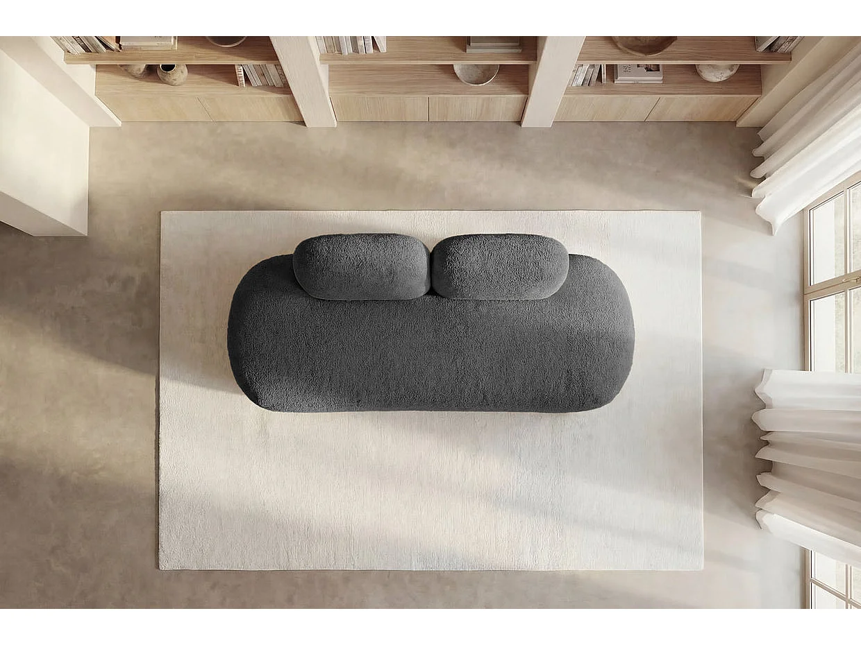 COLIN - Canapé droit convertible tissu texturé 2 places Gris foncé