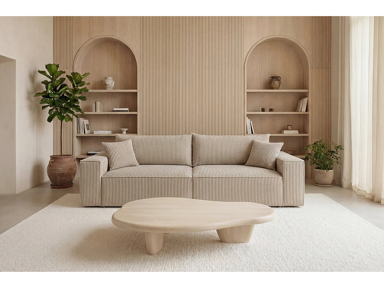 ROMEO - Canapé droit convertible petit velours côtelé Beige