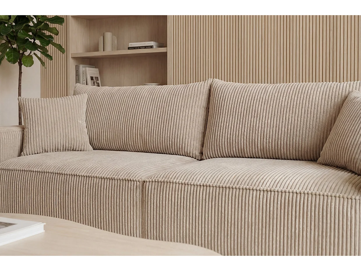 ROMEO - Canapé droit convertible petit velours côtelé Beige