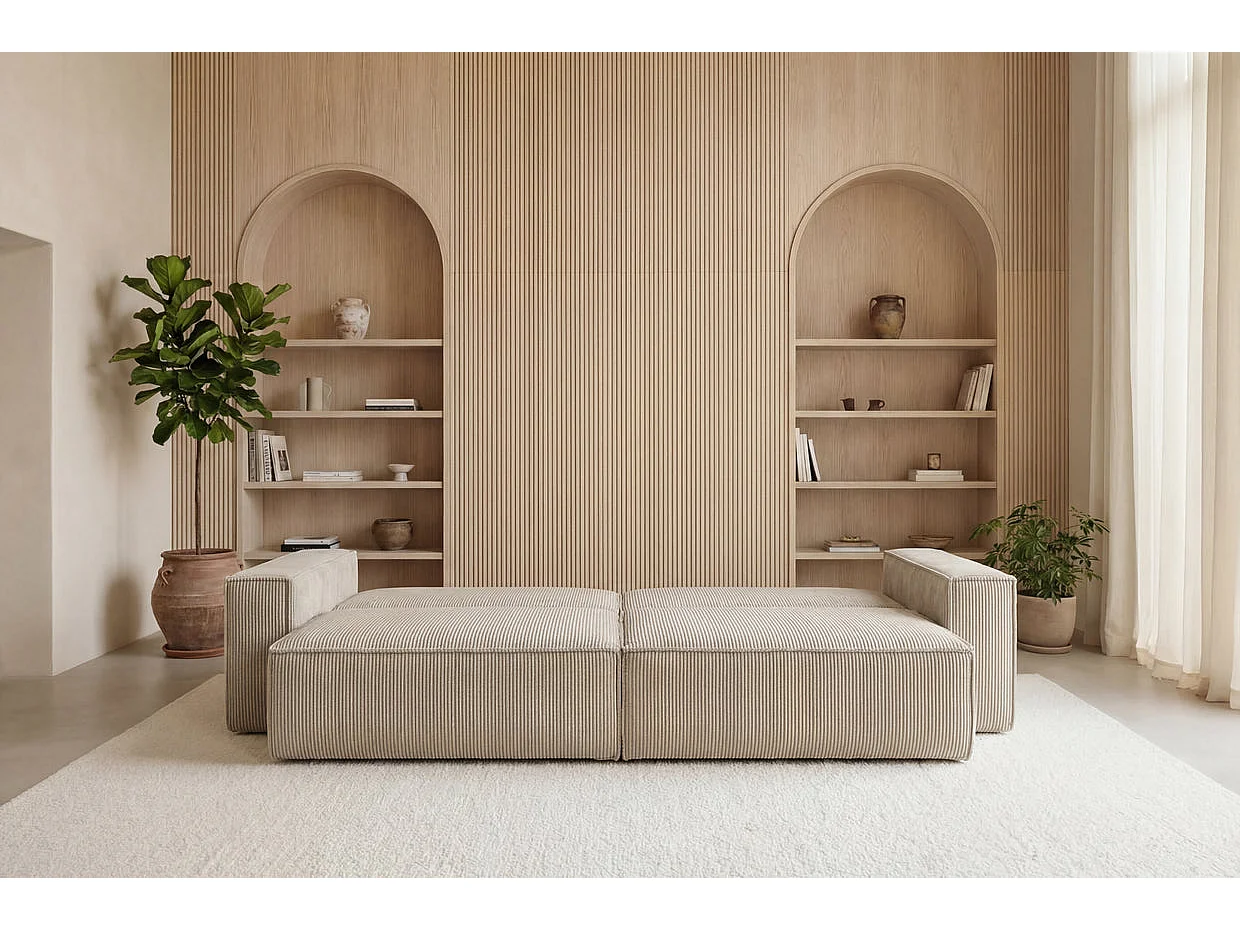 ROMEO - Canapé droit convertible petit velours côtelé Beige