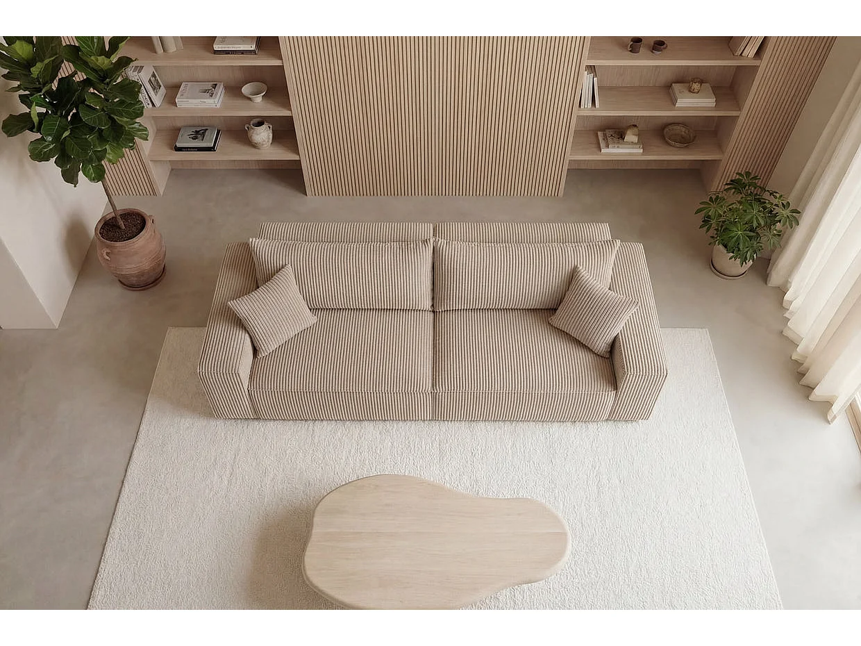 ROMEO - Canapé droit convertible petit velours côtelé Beige