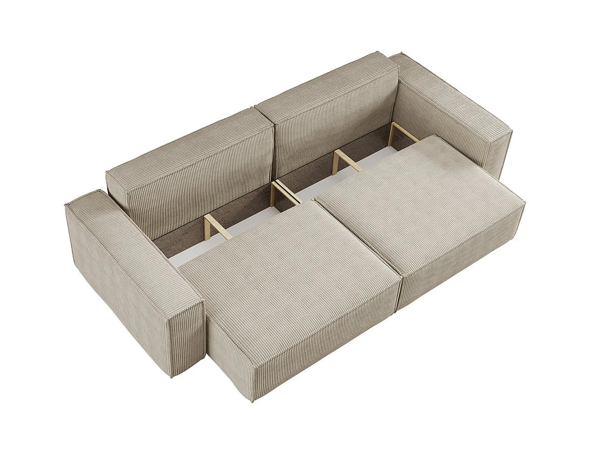 ROMEO - Canapé droit convertible petit velours côtelé Beige