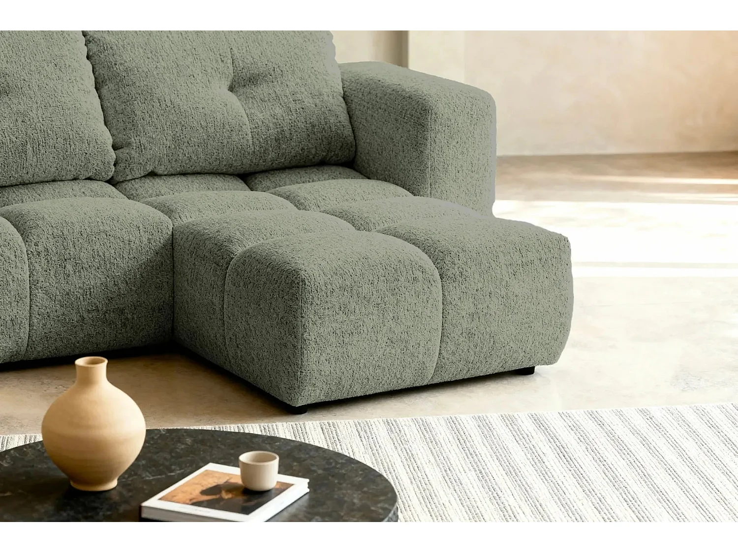ROMY MINI - Canapé d'angle convertible tissu chenille 2 places Vert