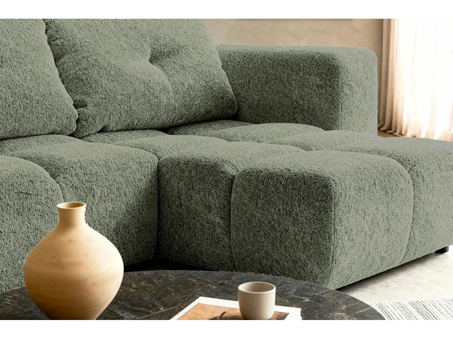 ROMY MINI - Canapé d'angle convertible tissu chenille 2 places Vert