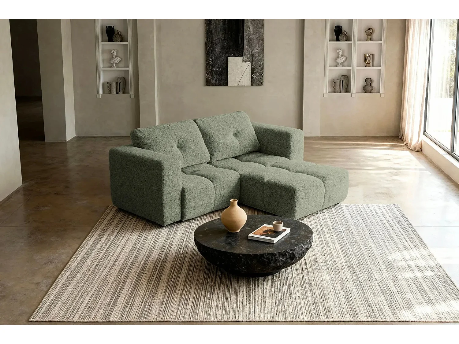 ROMY MINI - Canapé d'angle convertible tissu chenille 2 places Vert