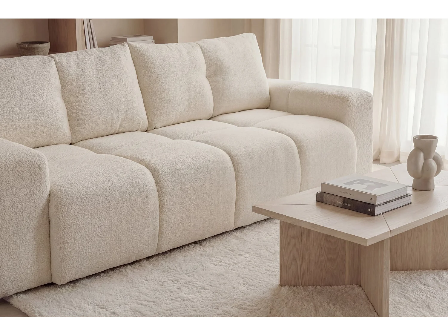 CONSTANCE - Canapé droit convertible tissu chenille 3 places Beige