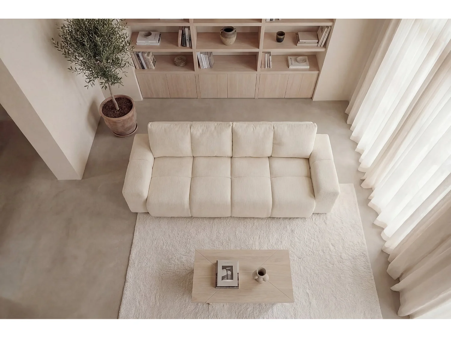 CONSTANCE - Canapé droit convertible tissu chenille 3 places Beige