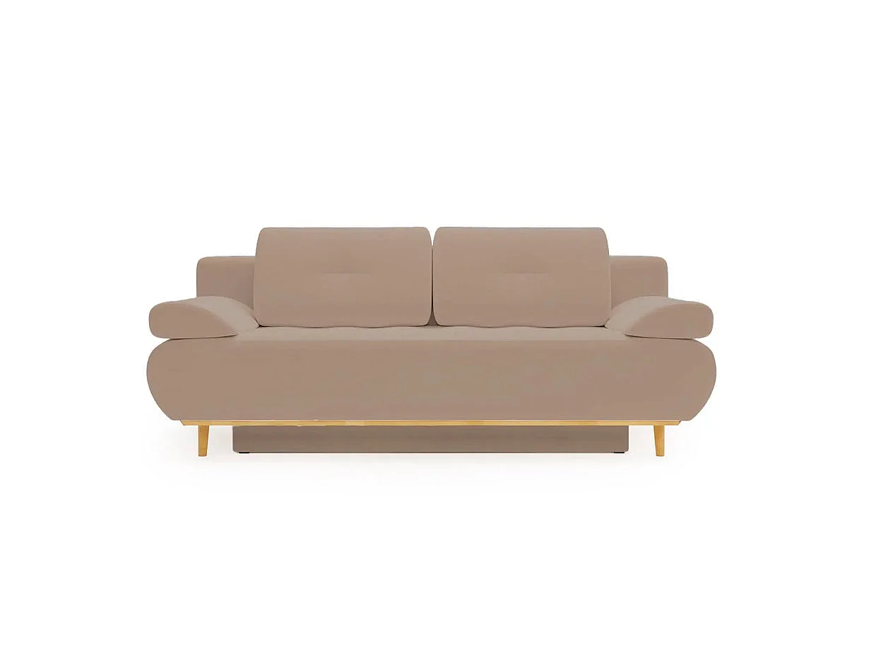 AMARO - Canapé droit convertible tissu velours 2 places Café