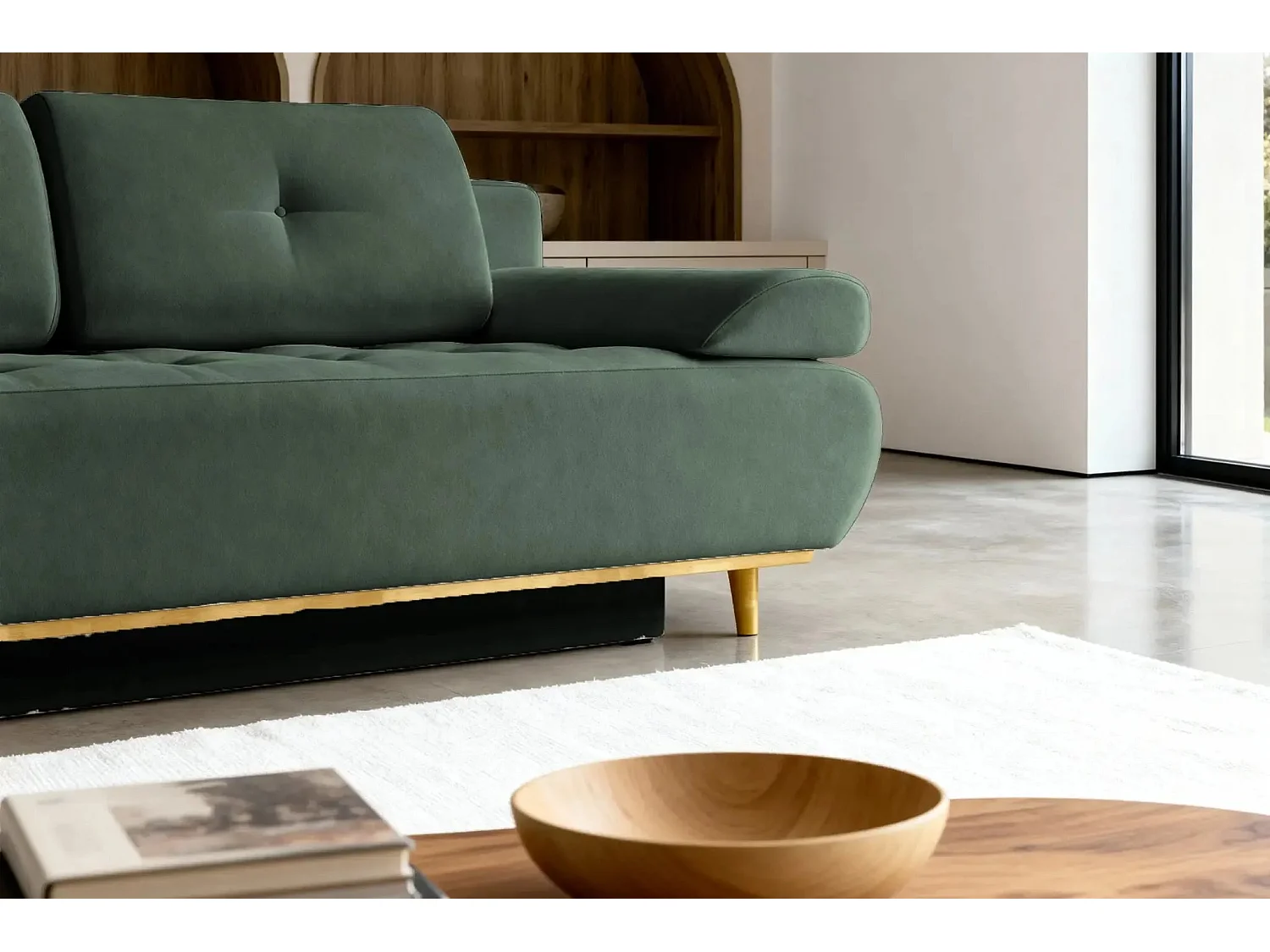 AMARO - Canapé droit convertible tissu velours 2 places Vert