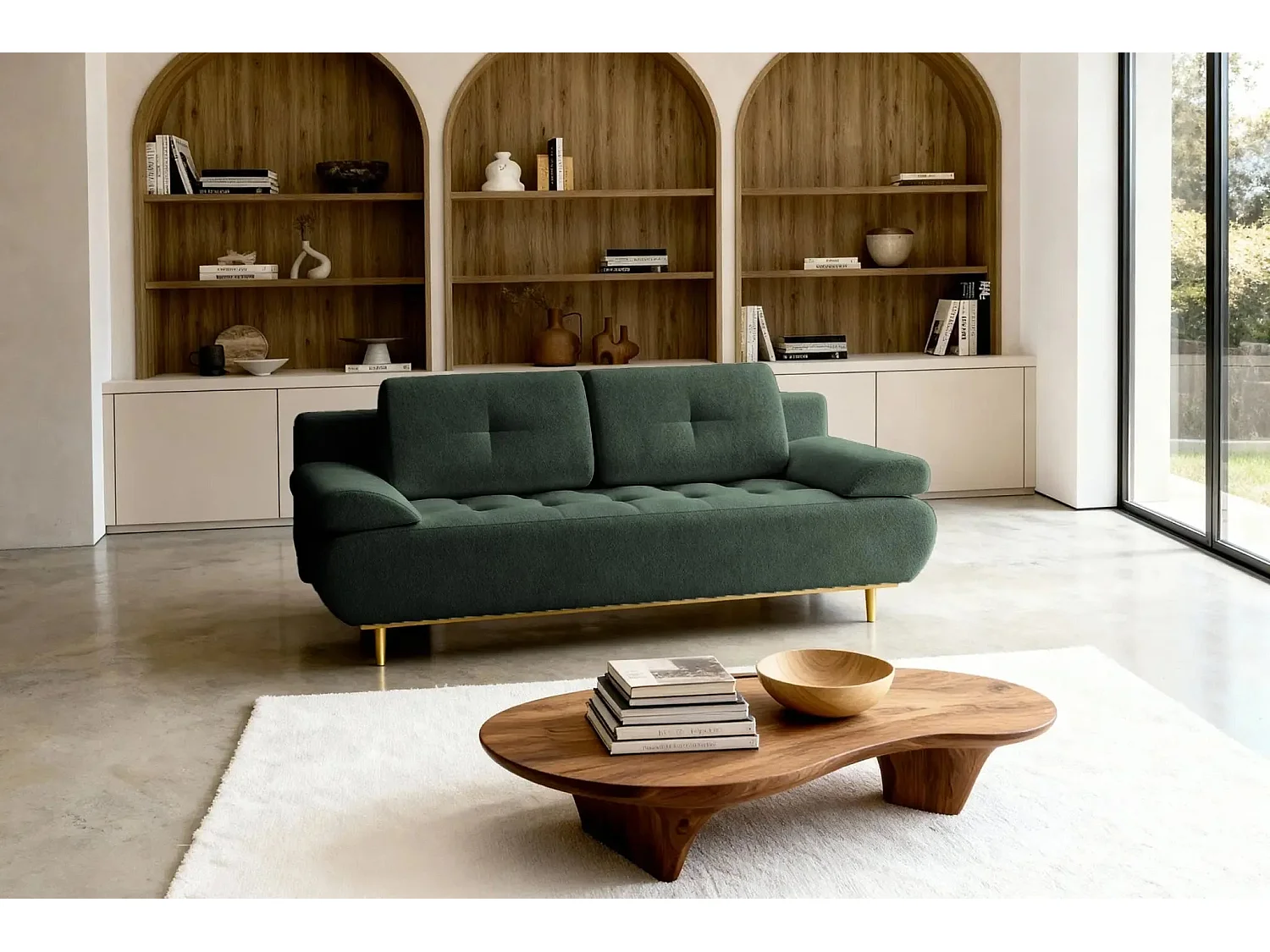 AMARO - Canapé droit convertible tissu velours 2 places Vert