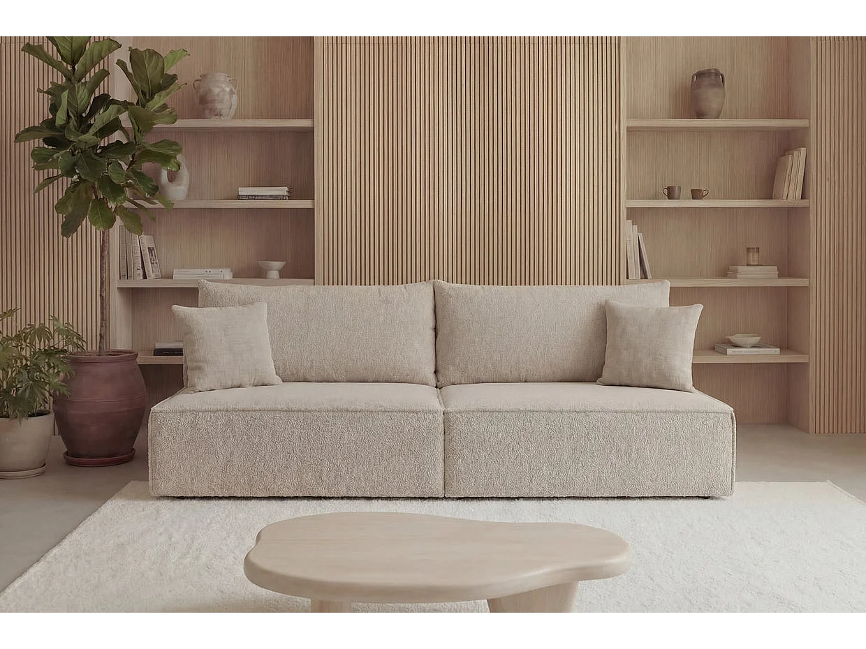 ROMEO MINI - Canapé droit convertible tissu bouclette Beige