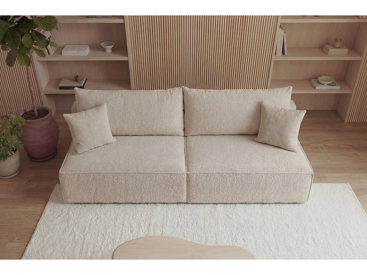 ROMEO MINI - Canapé droit convertible tissu bouclette Beige