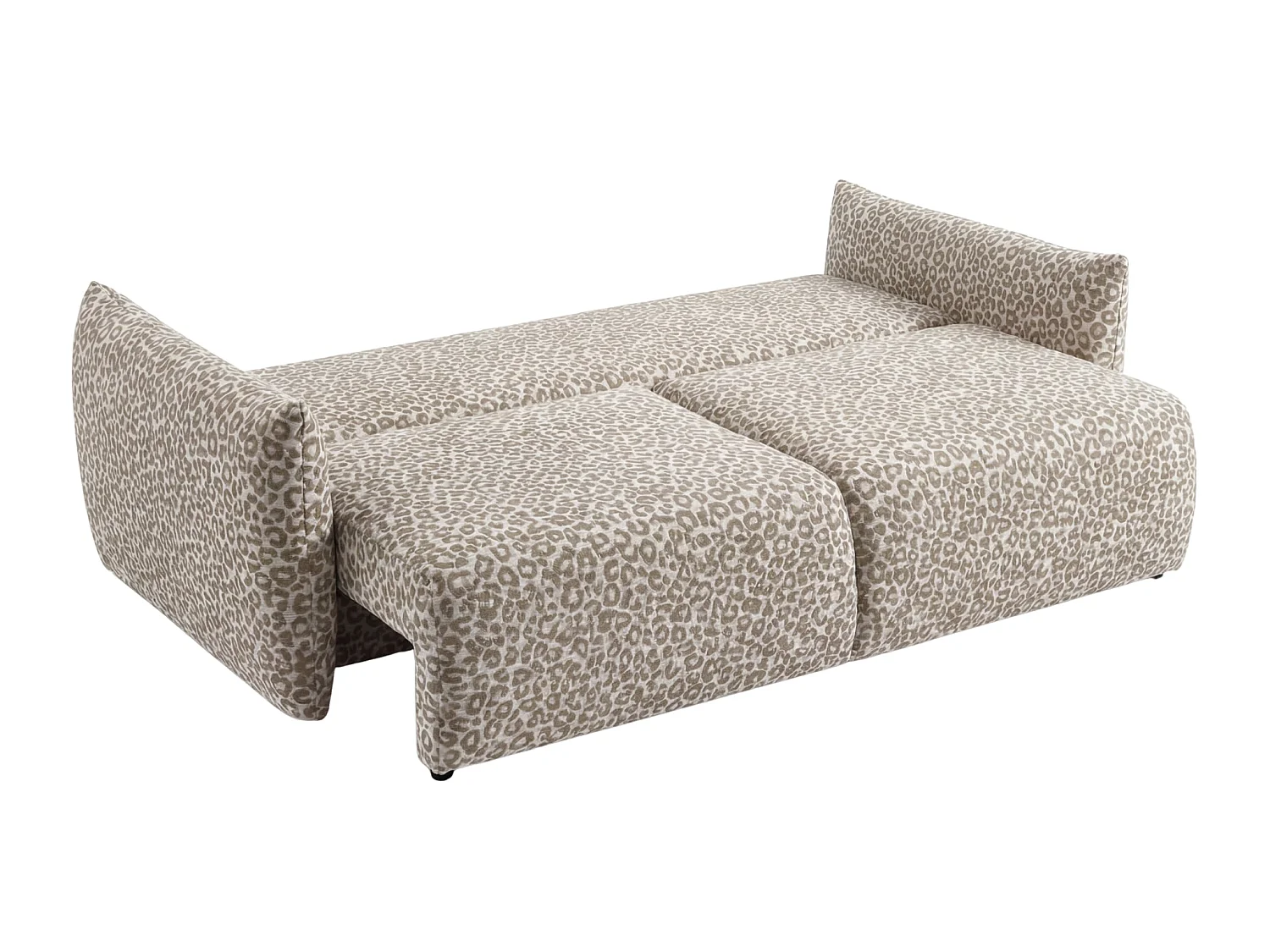 ELIO - Canapé droit convertible tissu imprimé animalier 3 places Beige