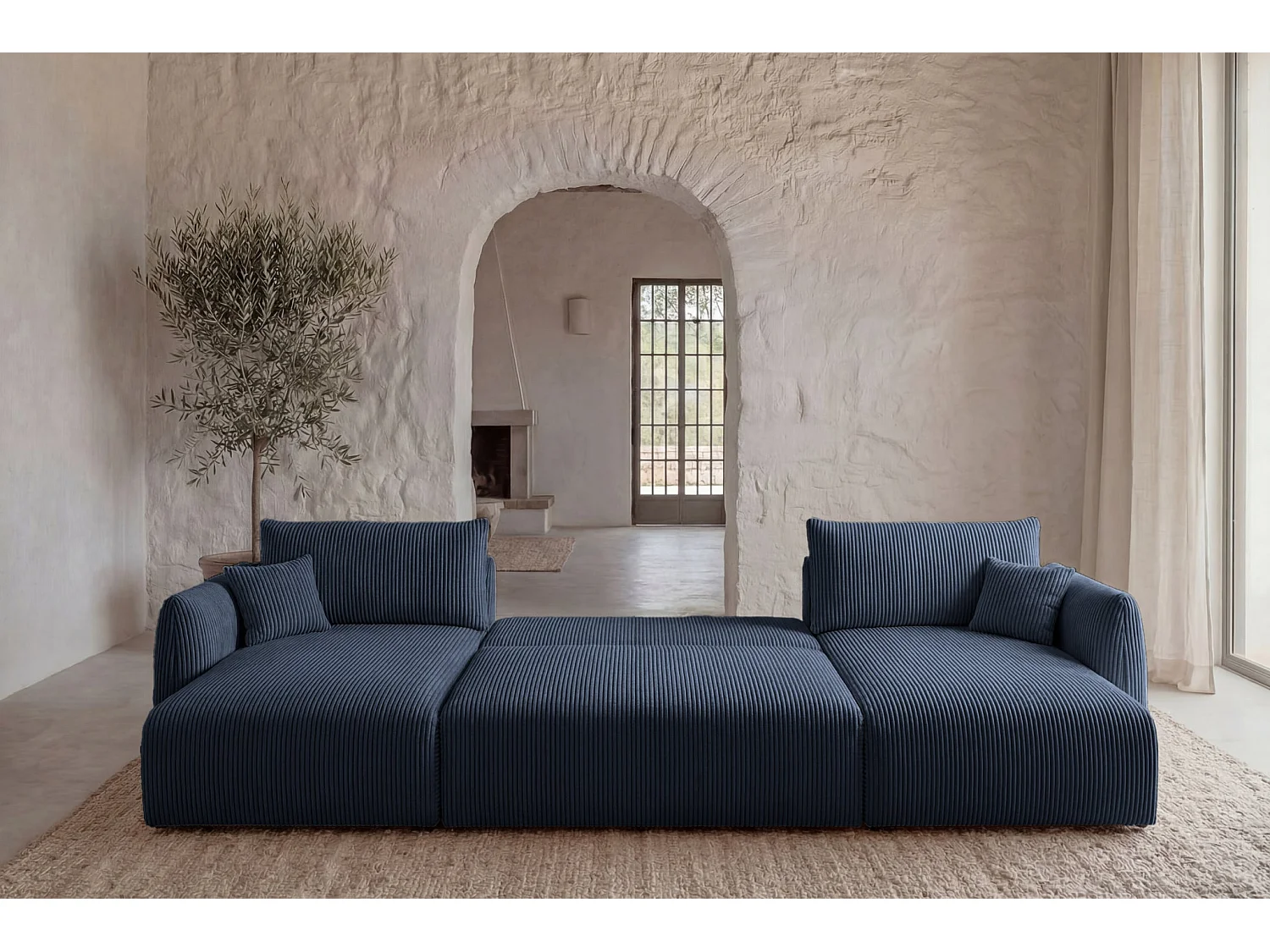 ELIO - 5-zits panorama corduroy slaapbank - Blauw