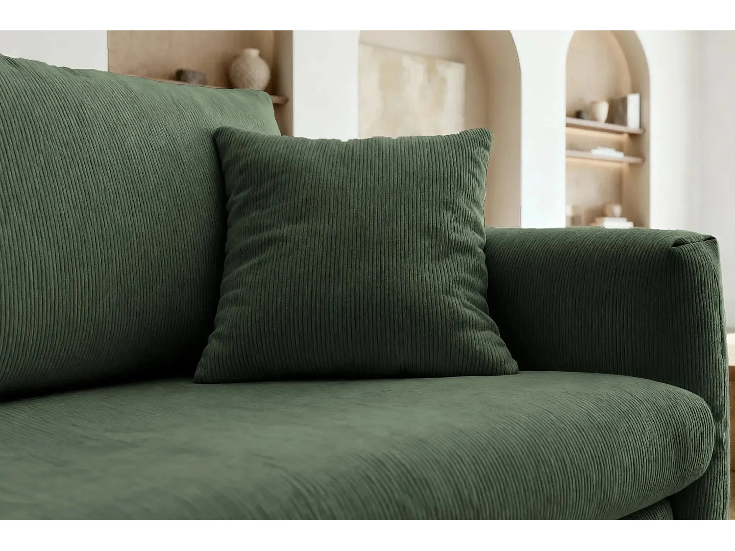 LUMIE - Canapé droit convertible velours côtelé 2 places Vert
