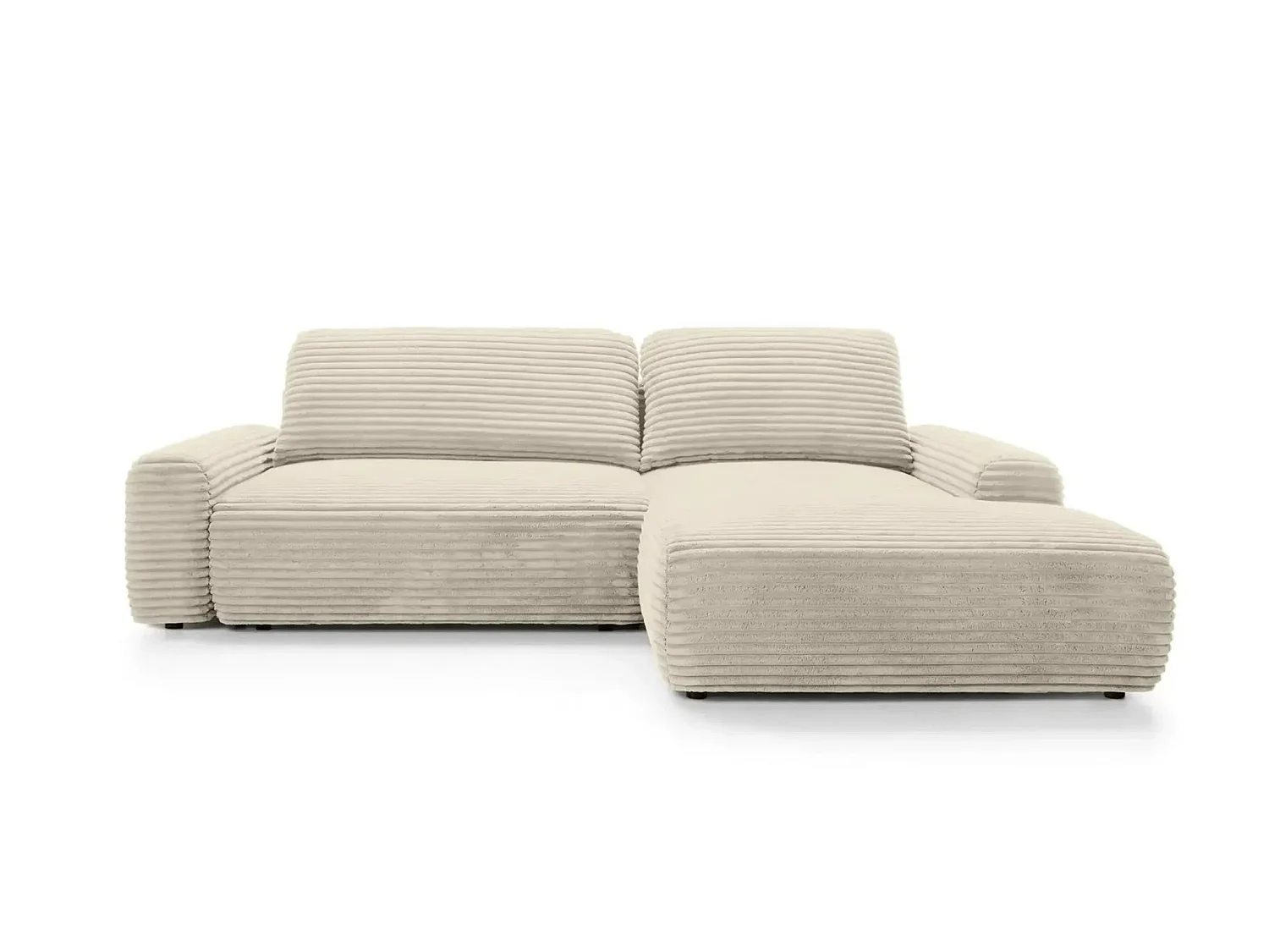 OLYMPE - Canapé d'angle convertible velours côtelé 4 places Beige Droit