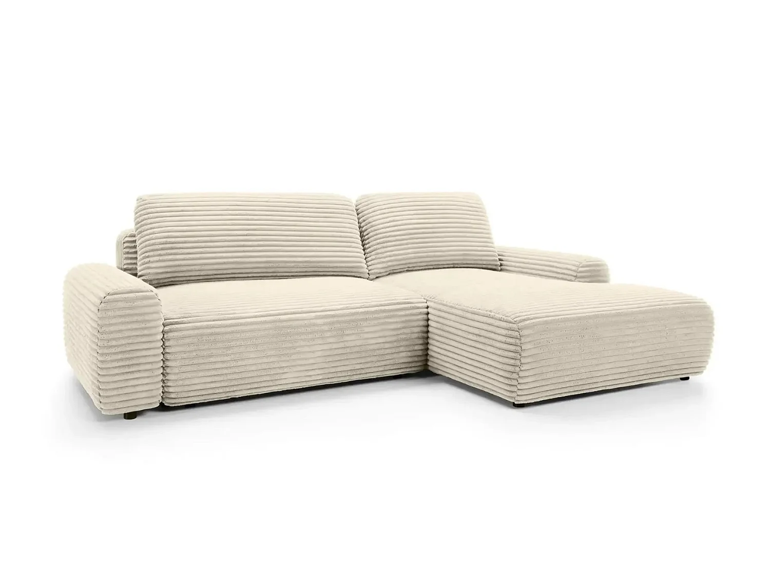 OLYMPE - Canapé d'angle convertible velours côtelé 4 places Beige Droit