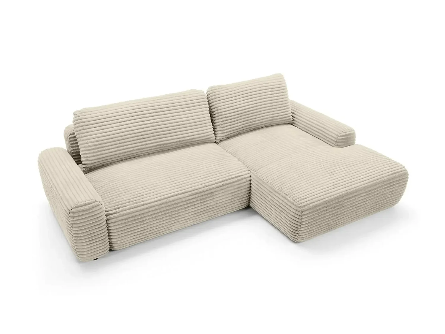 OLYMPE - Canapé d'angle convertible velours côtelé 4 places Beige Droit