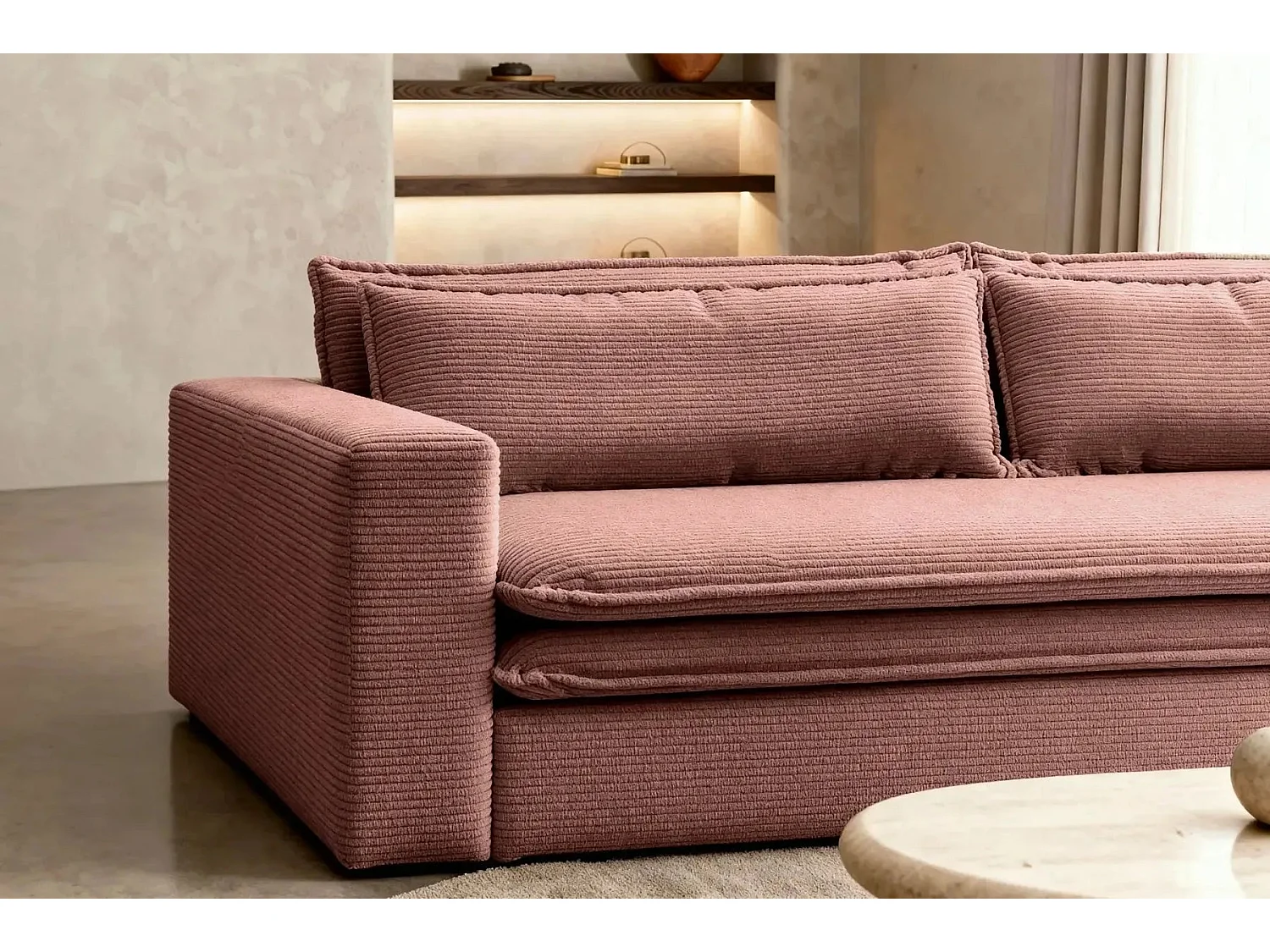 OSCAR PLUS - Canapé droit convertible velours côtelé 3 places Rose