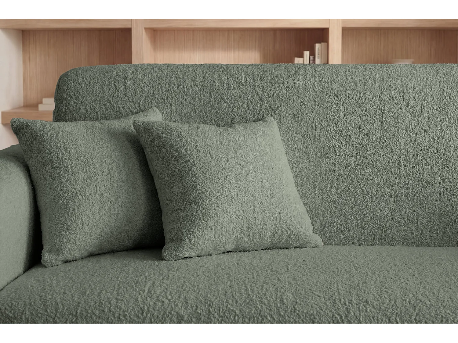 GINA - Canapé droit convertible tissu bouclette 2 places Vert