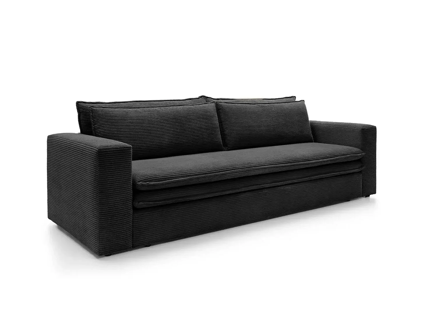 OSCAR PLUS - Canapé droit convertible velours côtelé 3 places - Noir