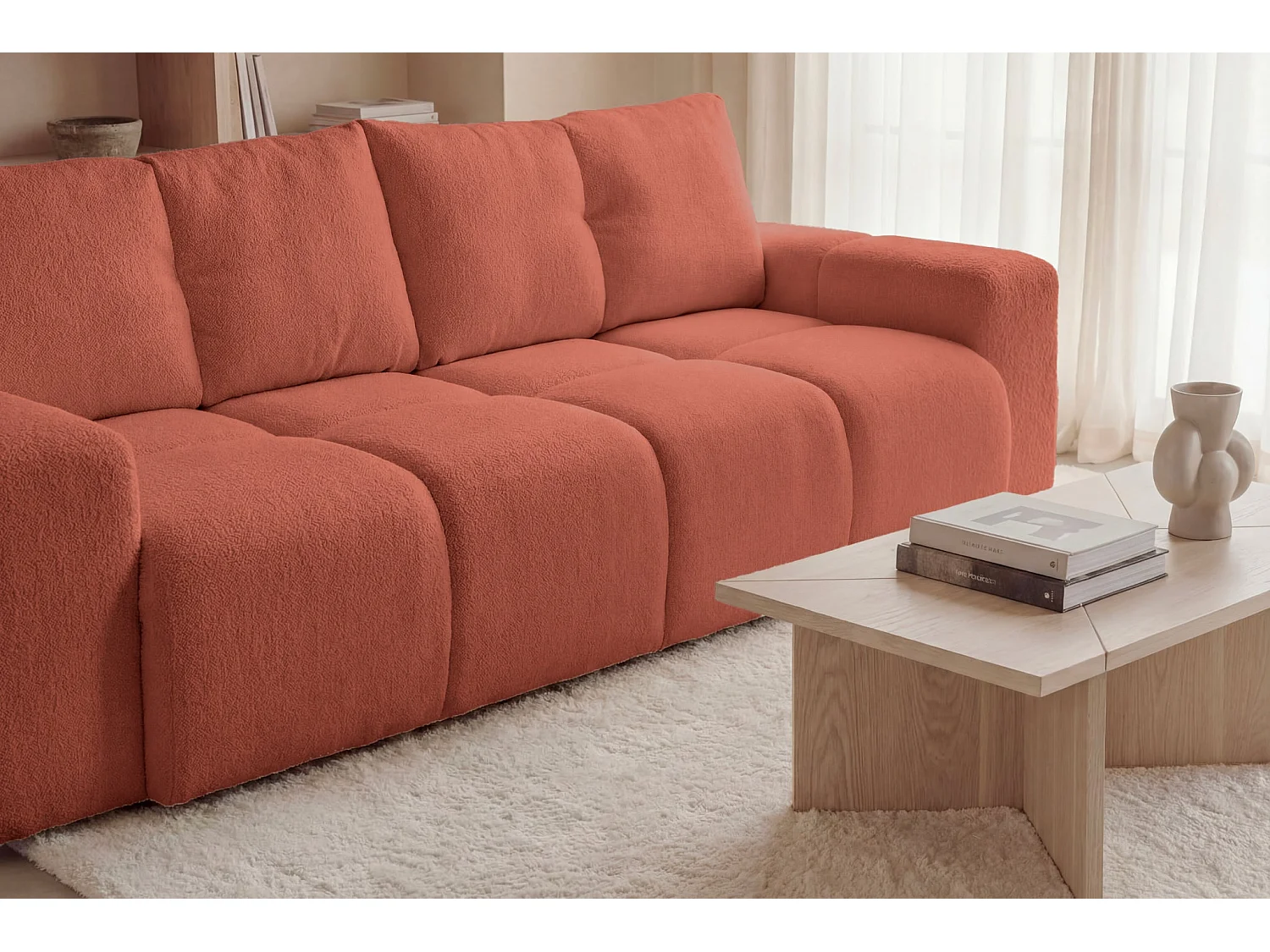 CONSTANCE - 3-zits rechte slaapbank in chenille stof - Terracotta