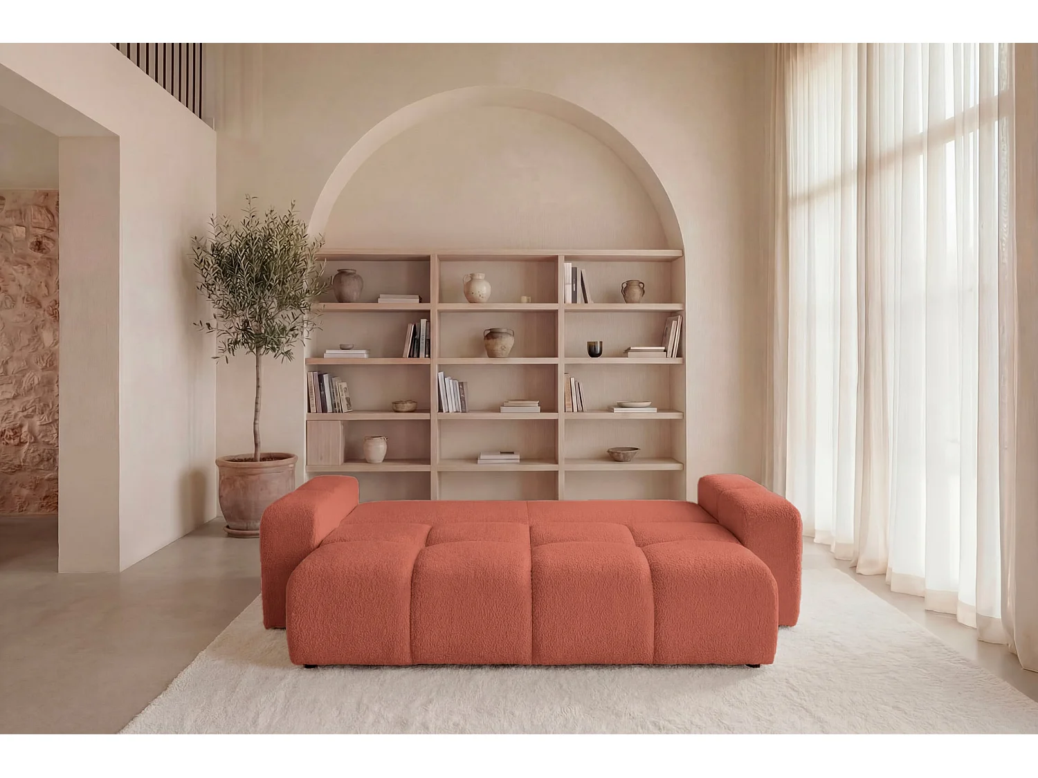 CONSTANCE - 3-zits rechte slaapbank in chenille stof - Terracotta