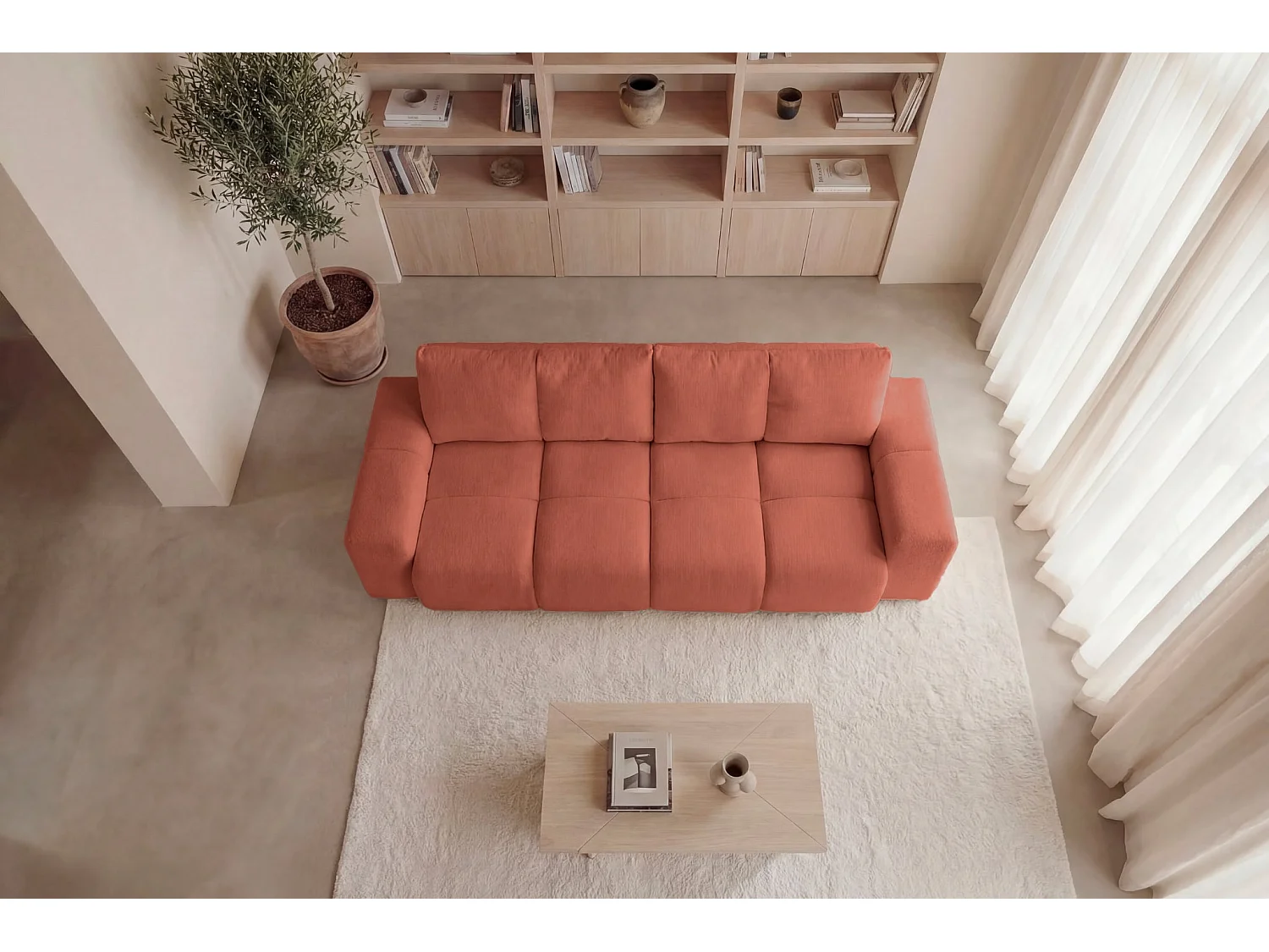 CONSTANCE - 3-zits rechte slaapbank in chenille stof - Terracotta