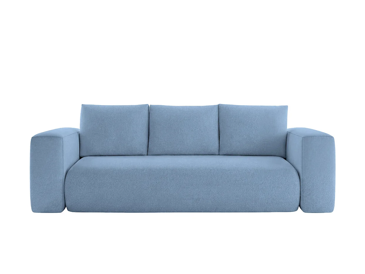 ARIEL - Canapé droit convertible tissu bouclette 3 places Bleu