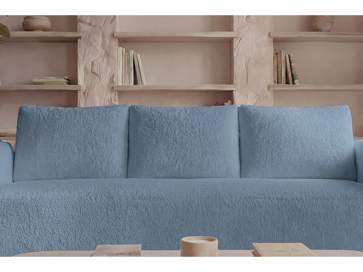 ARIEL - Canapé droit convertible tissu bouclette 3 places Bleu