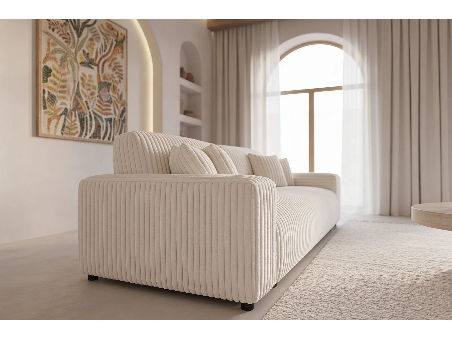 CAISA - 4-zits rechte slaapbank in ribfluweel - Beige