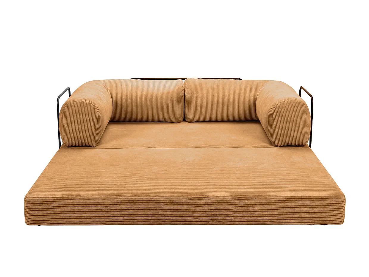 COSIMA - Canapé droit convertible velours côtelé 3 places Moutarde
