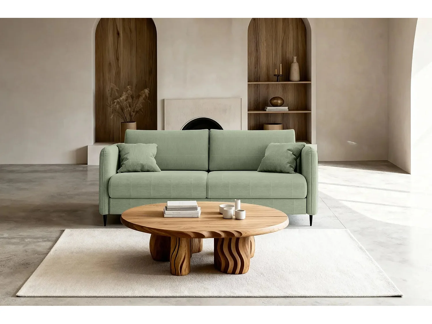 VICKY II - Canapé droit convertible tissu lisse 2 places Vert