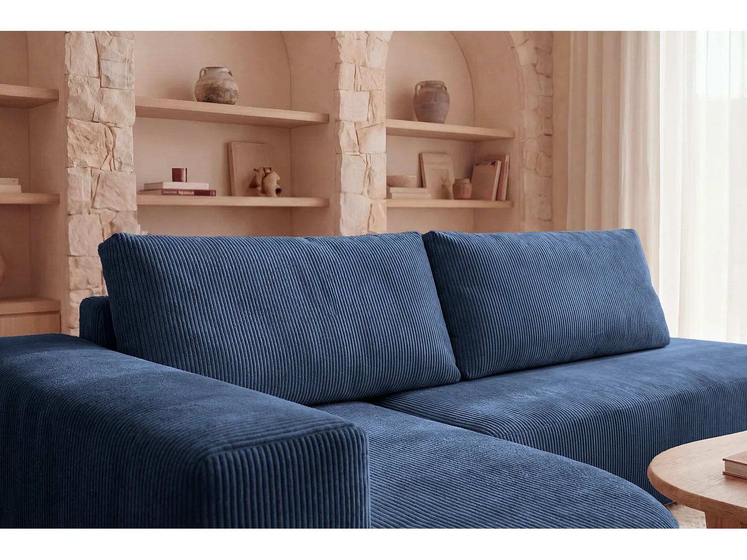 MIREA - 4 zits corduroy hoekbank Links - Blauw