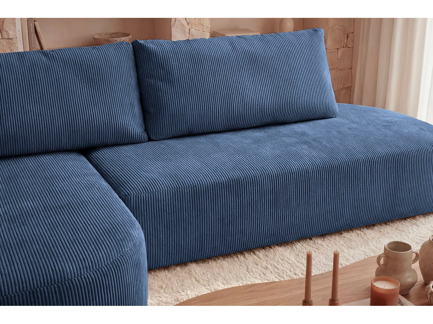 MIREA - 4 zits corduroy hoekbank Links - Blauw