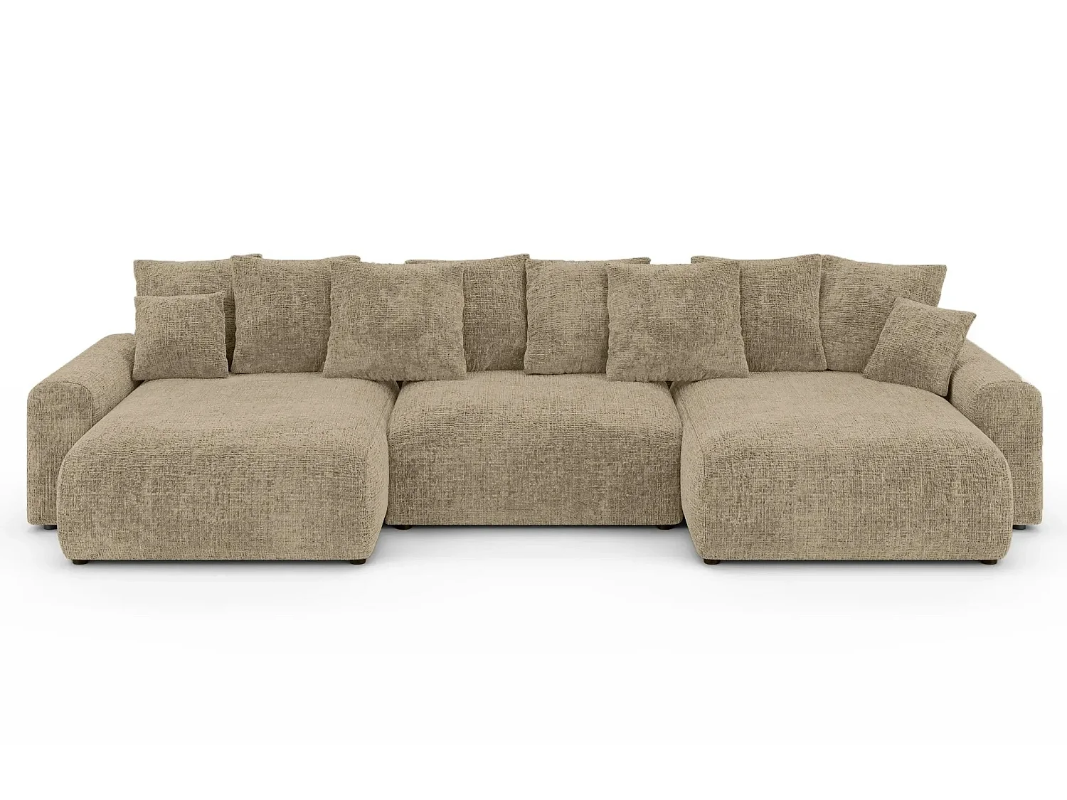 OLI - Canapé panoramique convertible tissu chenille 5 places Café