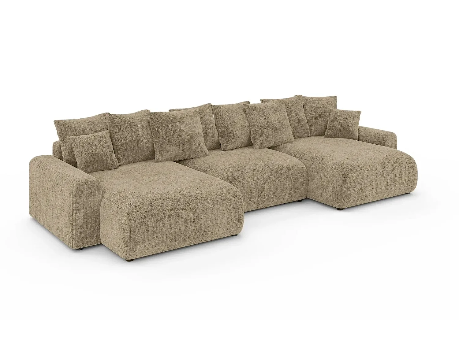 OLI - Canapé panoramique convertible tissu chenille 5 places Café