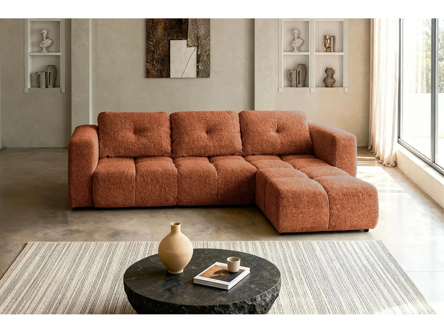 ROMY 4 PLACES - 4-zits hoekbank in chenille stof - Terracotta