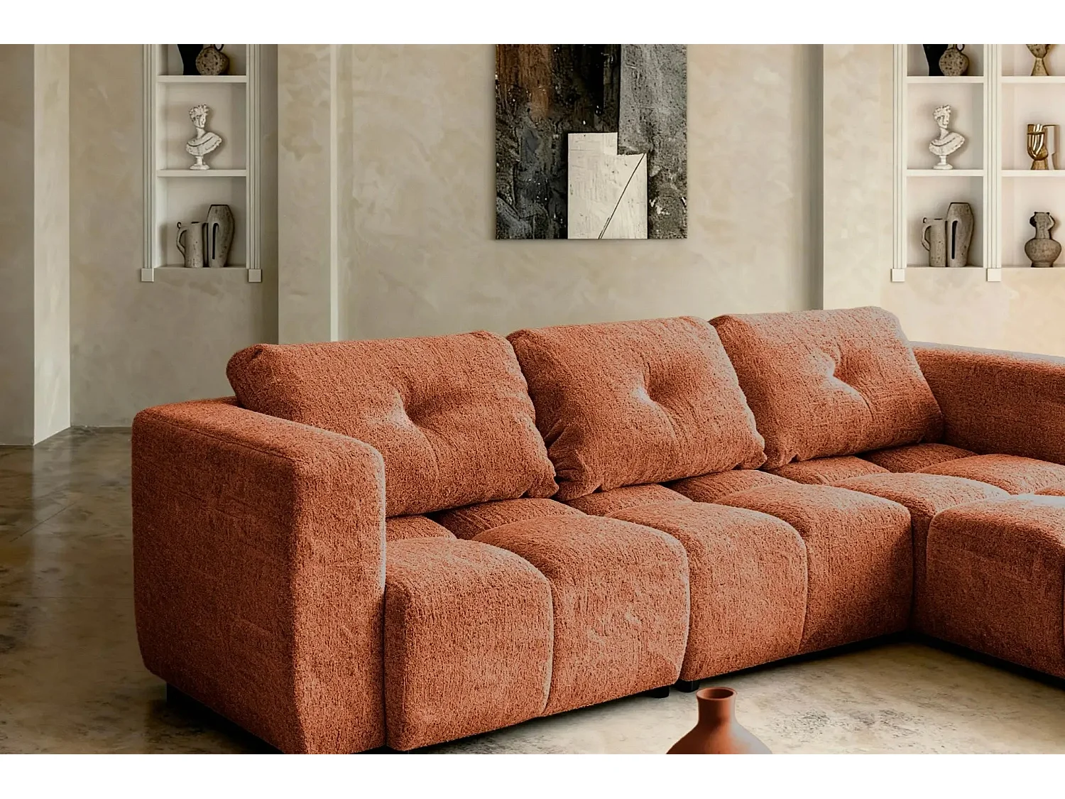 ROMY 4 PLACES - 4-zits hoekbank in chenille stof - Terracotta