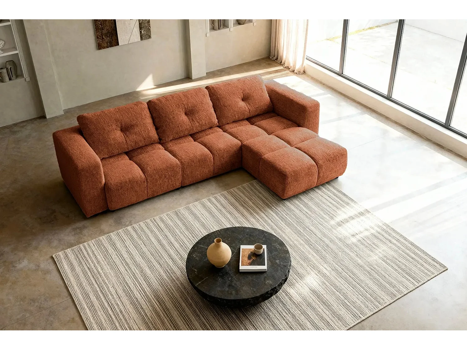ROMY 4 PLACES - 4-zits hoekbank in chenille stof - Terracotta