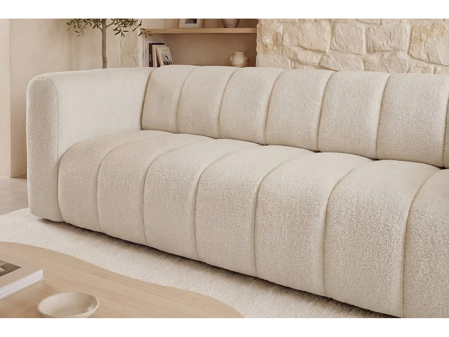 MARIUS - Canapé droit convertible tissu chenille 3 places Beige