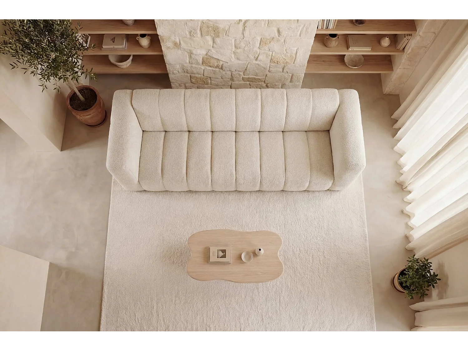 MARIUS - Canapé droit convertible tissu chenille 3 places Beige