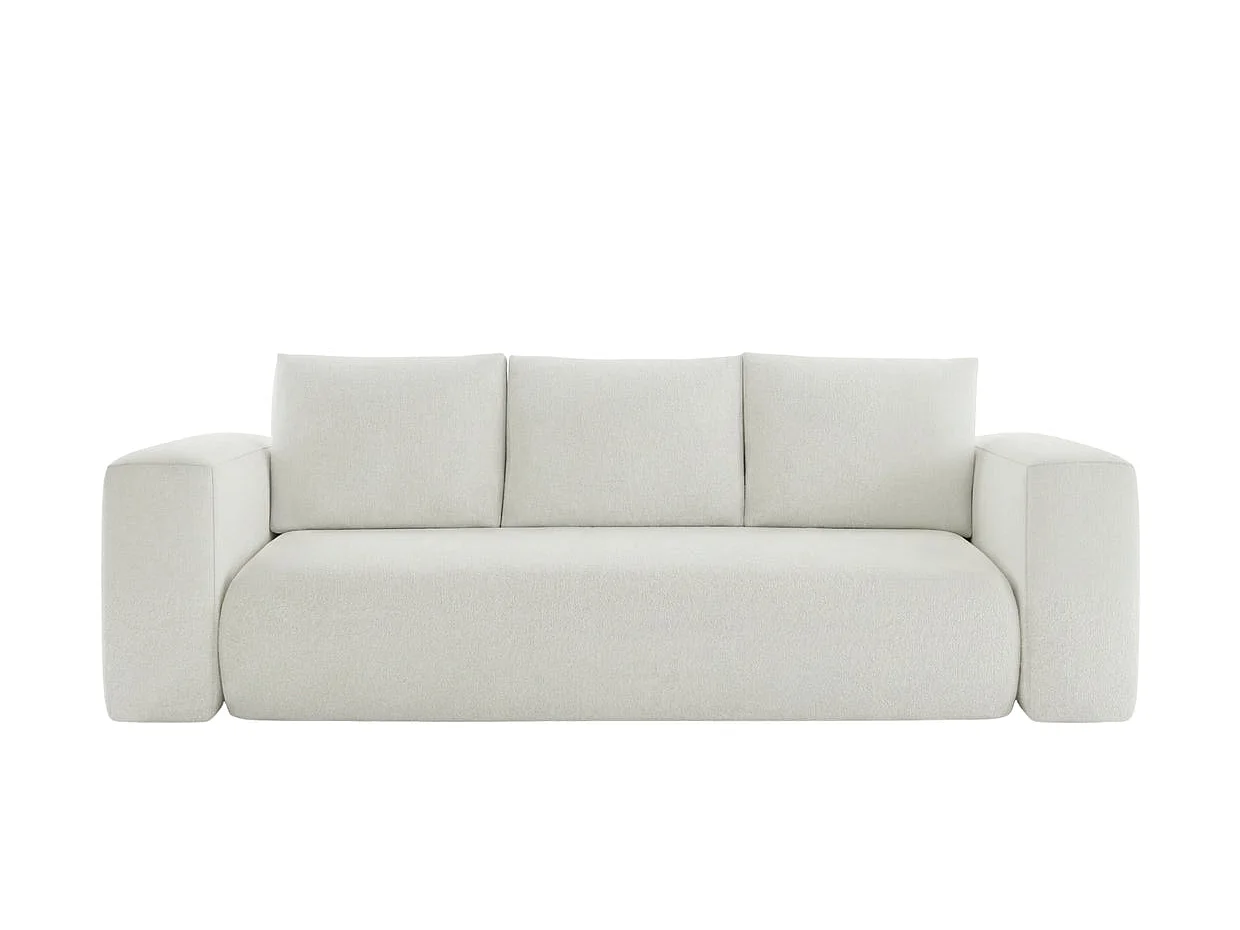 ARIEL - Canapé droit convertible tissu bouclette 3 places Beige