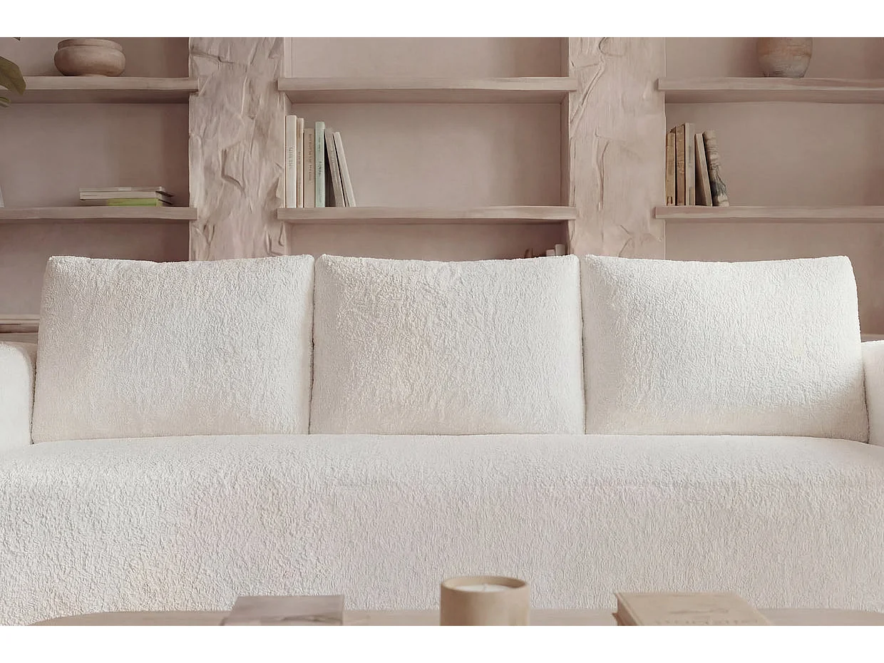 ARIEL - Canapé droit convertible tissu bouclette 3 places Beige