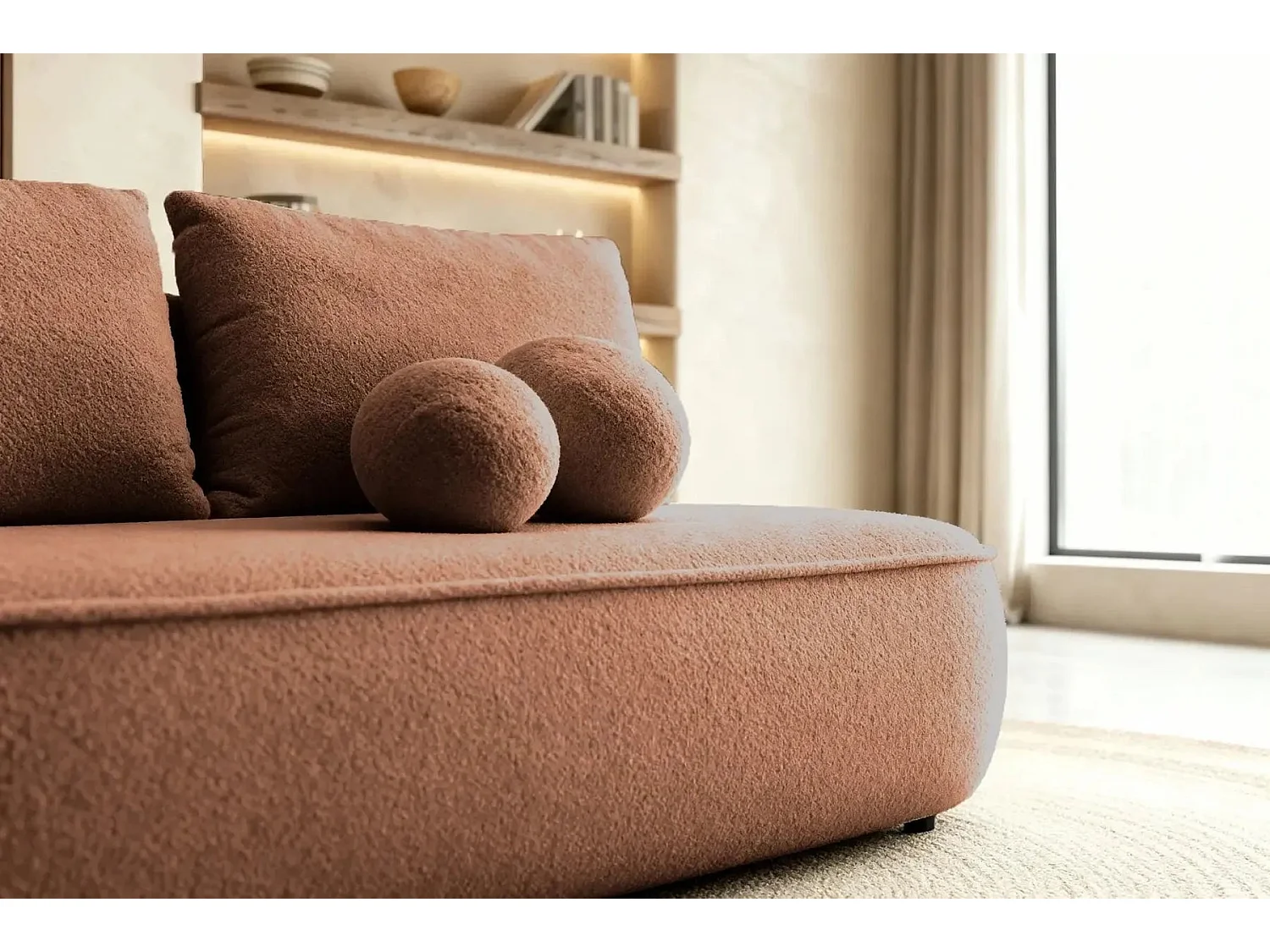 VICTOIRE - Canapé droit convertible tissu bouclette 2 places Terracotta