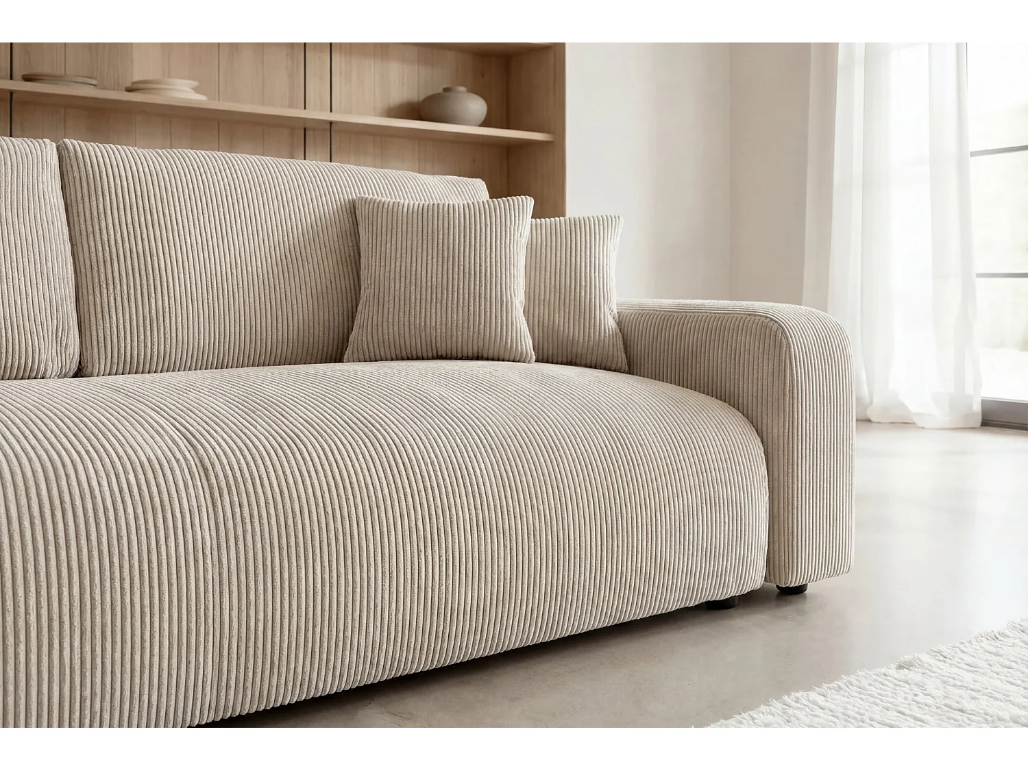 ENA - Canapé droit convertible velours côtelé 3 places Beige