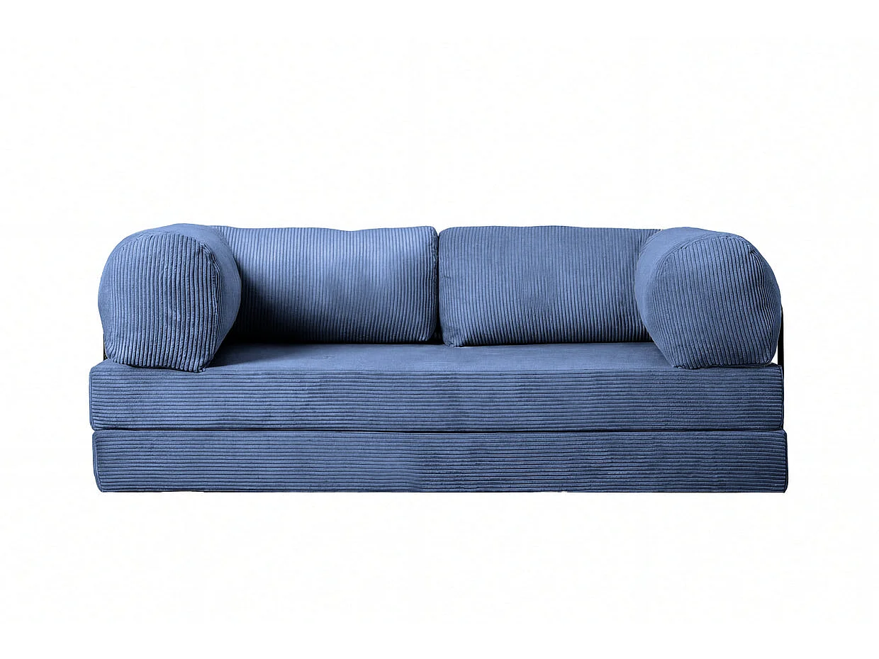 COSIMA - Canapé droit convertible velours côtelé 3 places Bleu