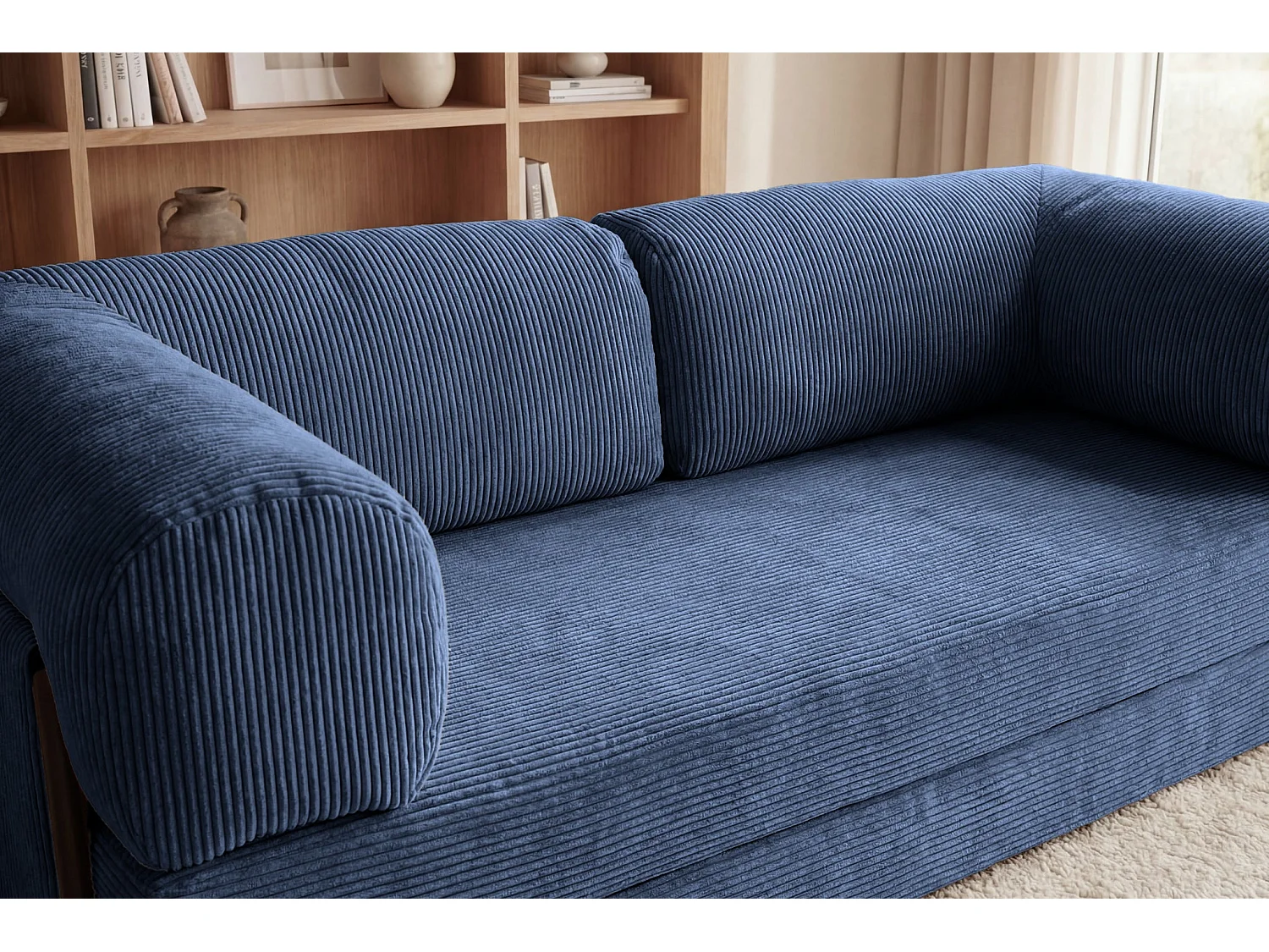 COSIMA - Canapé droit convertible velours côtelé 3 places Bleu