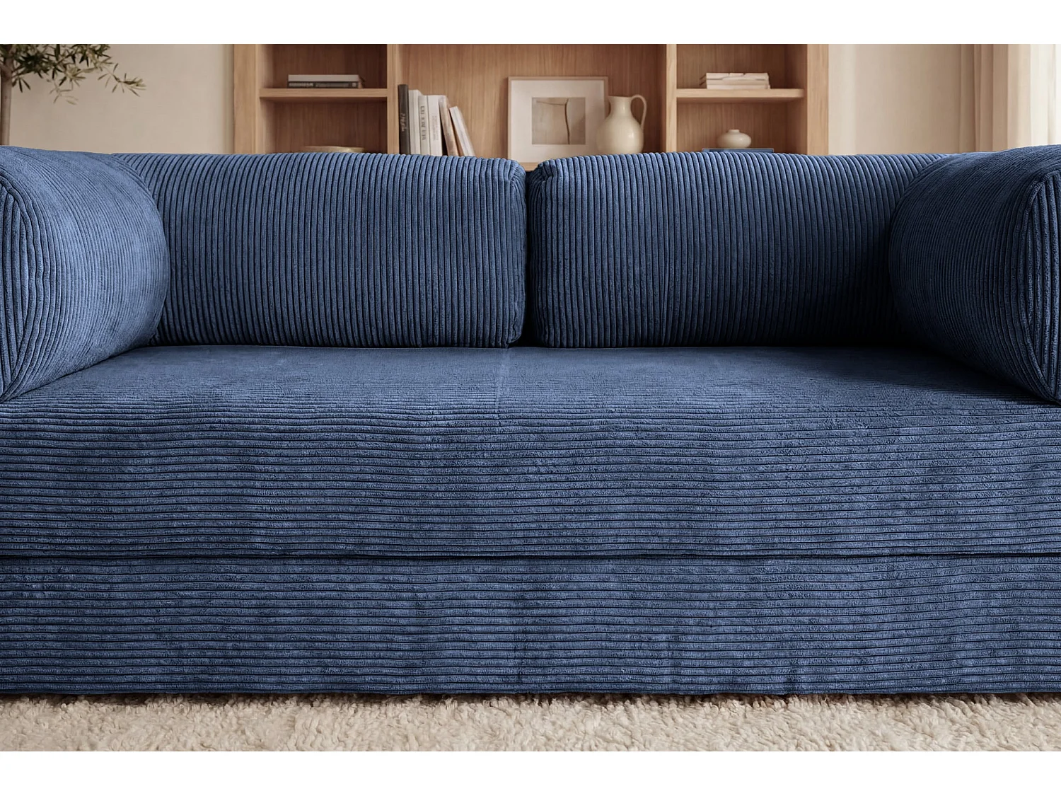 COSIMA - Canapé droit convertible velours côtelé 3 places Bleu
