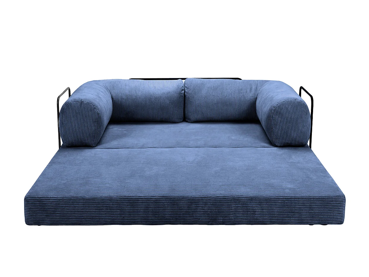 COSIMA - Canapé droit convertible velours côtelé 3 places Bleu